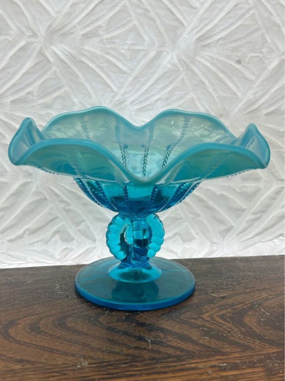 Antique Northwood Blue Opalescent Glass Compote